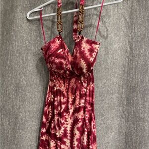 Guess Red and Cream Tie-Dye Tank Top